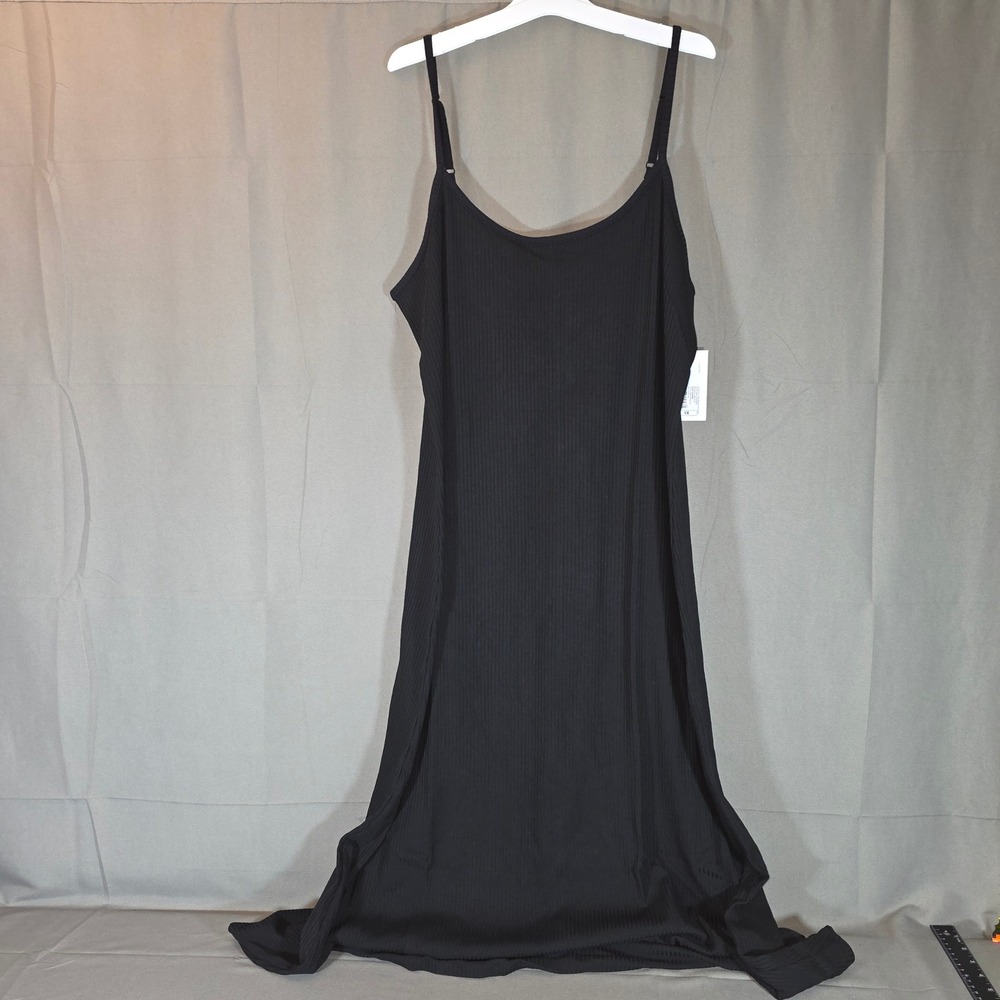 A New Day Black Ribbed Midi Dress Adjustable Spaghetti Straps 1X NWT